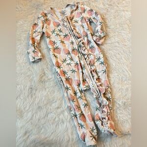 Caden Lane Bamboo Strawberry Baby Ruffle Footie